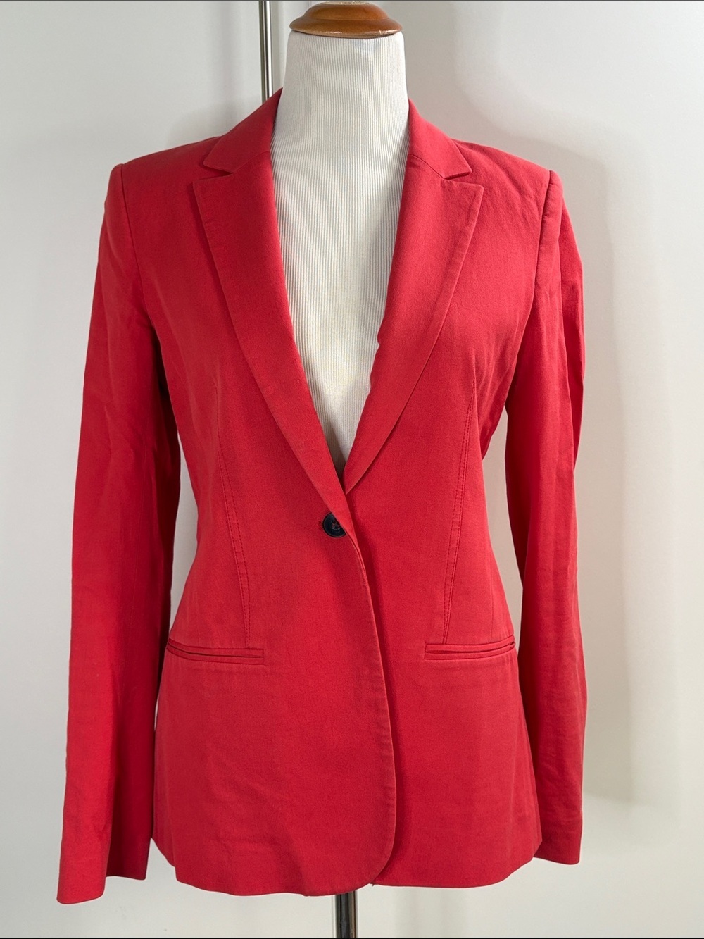 Theory Red Single-Button Cotton Tailored Blazer 8